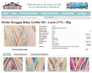 Yarn details from the website